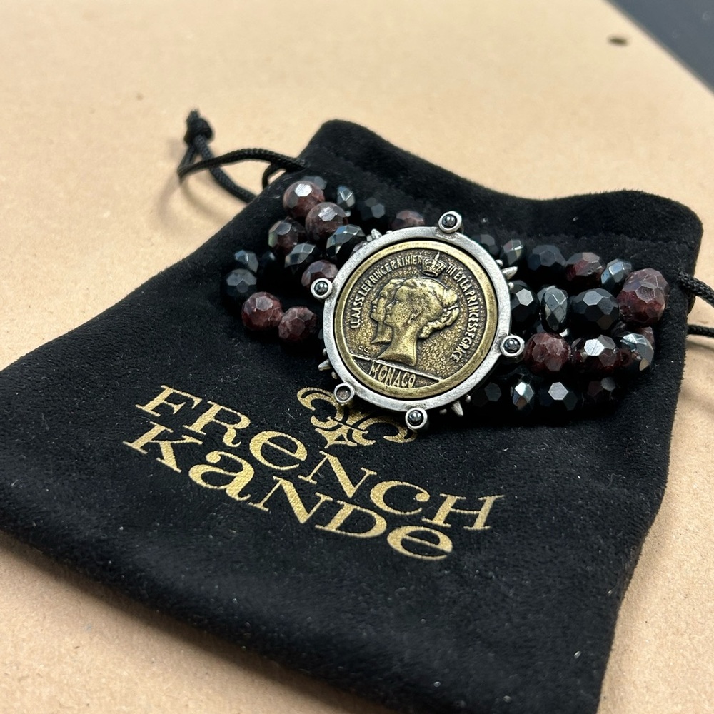 French Kande Triple Strand Bracelet with Medallion